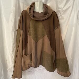POL Boho Sweater Oversized Women’s Large Brown Raw Hem Bohemian Hood Cowl NEW